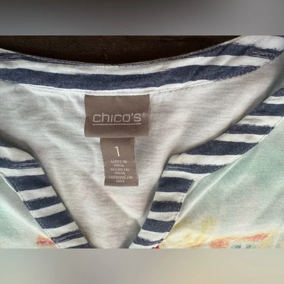 Chico’s Artistic Print Tunic Top Coastal Travel Casual Soft Knit Size L - Picture 4 of 7